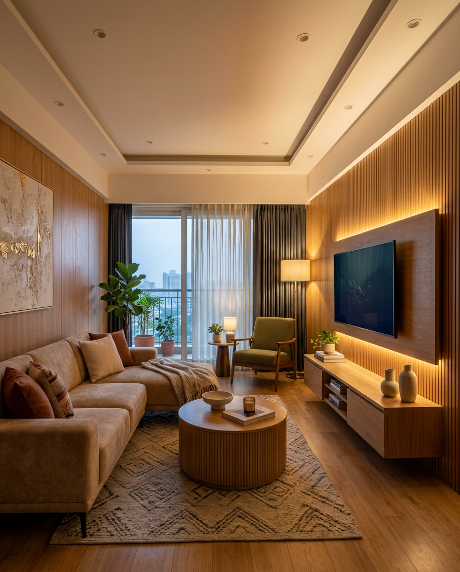 Warm modern apartment living room